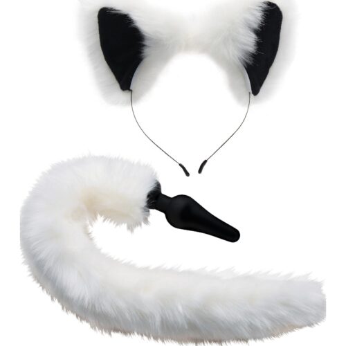 Anal Plug and Ears Set White Fox Tail - Image 3