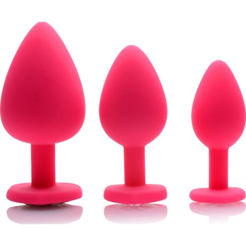 Pink Hearts 3 Pc Silicone Anal Plugs with Gem Accents - Image 3