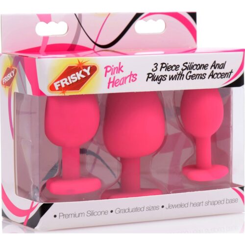 Pink Hearts 3 Pc Silicone Anal Plugs with Gem Accents - Image 5
