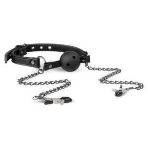 Open Ball Gag With Nipple Clamps
