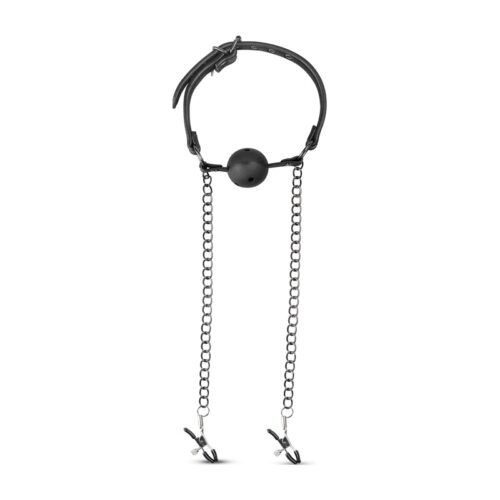 Open Ball Gag With Nipple Clamps - Image 3