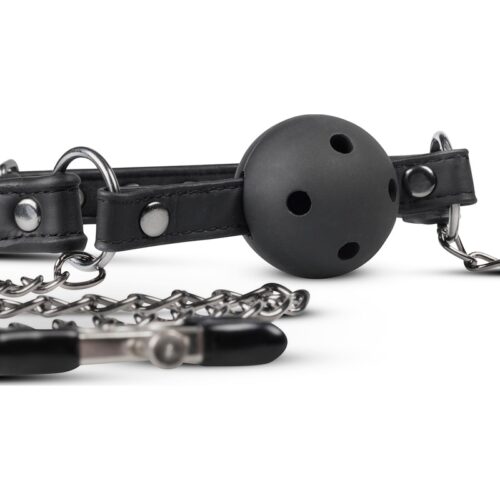 Open Ball Gag With Nipple Clamps - Image 5
