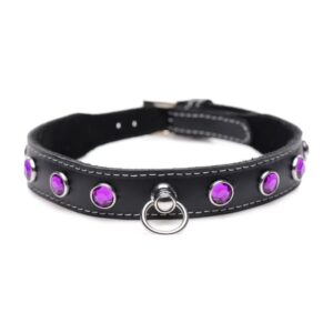 Bling Vixen Leather Choker w Purple Rhinestones