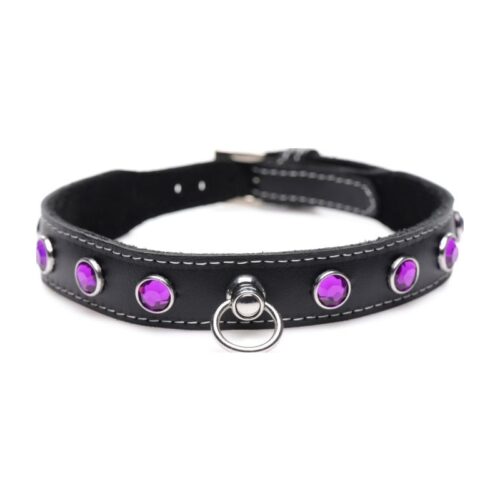 Bling Vixen Leather Choker w Purple Rhinestones