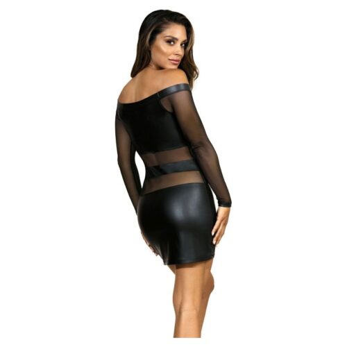 Off The Shoulder Mesh Panel Dress Black - Image 3
