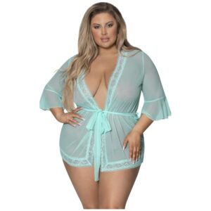 Robe with Lace Trim Turquoise