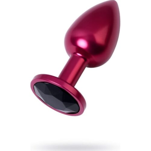 Red Metal Anal Plug w Black Crystal Small - Image 3