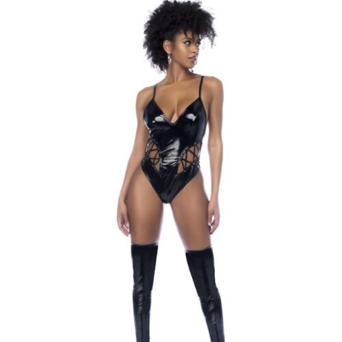 Wet Look Vinyl Bodysuit Black - Image 3