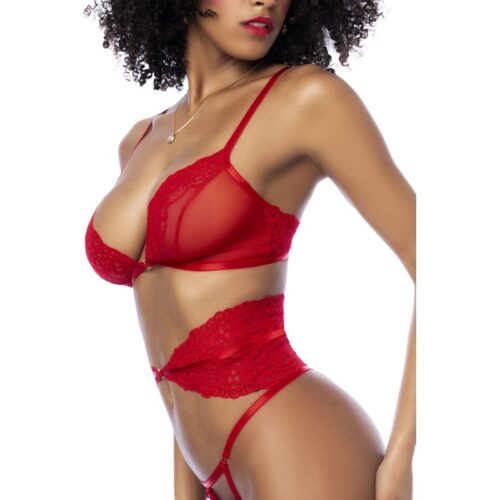 Red 3 Pc Set w/ Bra, Panties and Flexible Corset - Image 4