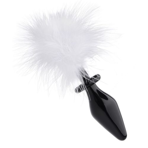 White Fluffer Bunny Tail Glass Anal Plug - Image 3