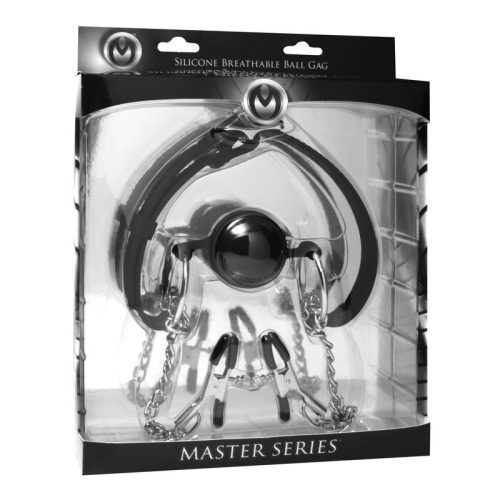 Hinder Breathable Silicone Ball Gag With Nipple Clamps - Image 5