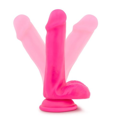 Neo Elite 6in Silicone Dual Density Cock with Balls Neon Pink - Image 7