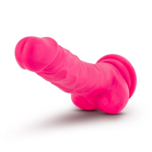 Neo Elite 7.5in Silicone Dual Density Cock with Balls Neon Pink - Image 4