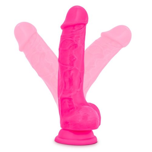 Neo Elite 7.5in Silicone Dual Density Cock with Balls Neon Pink - Image 6