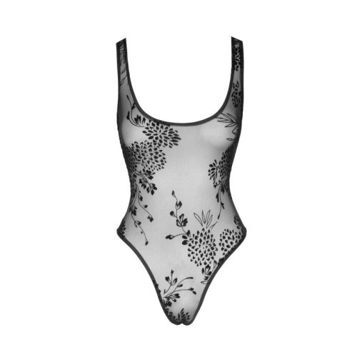 Tulle Bodysuit w Patterned Flock Embroidery - Image 5