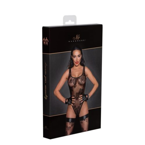 Tulle Bodysuit w Patterned Flock Embroidery - Image 7