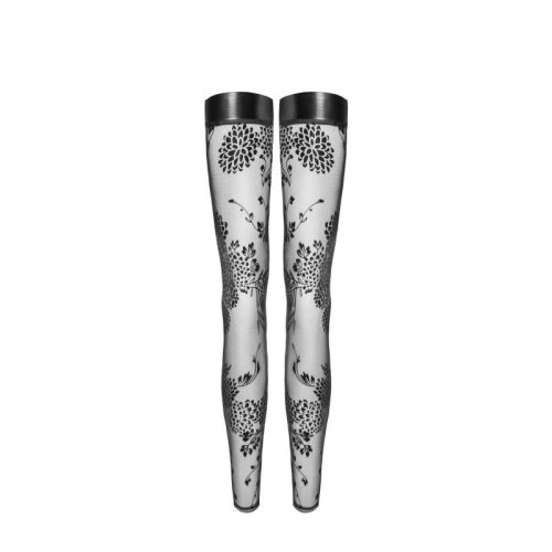 Tulle Stockings w Patterned Flock Embroidery & Power Wetlook Band - Image 4