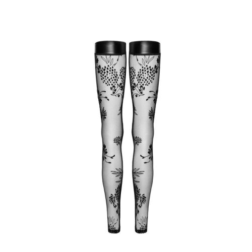 Tulle Stockings w Patterned Flock Embroidery & Power Wetlook Band - Image 5