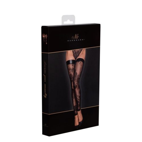 Tulle Stockings w Patterned Flock Embroidery & Power Wetlook Band - Image 6