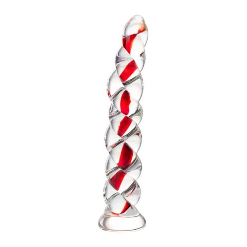 Sexus Glass Dildo Red Ribbed 18.2cm - Image 3
