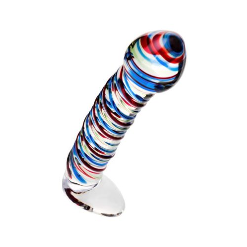 Sexus Glass Dildo Stripes w Base Blue/Red 16cm - Image 4