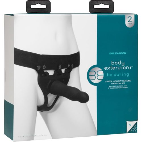 Be Daring 7in Bulbed Dong 2 Pc Hollow Silicone Strap-On Set - Image 8