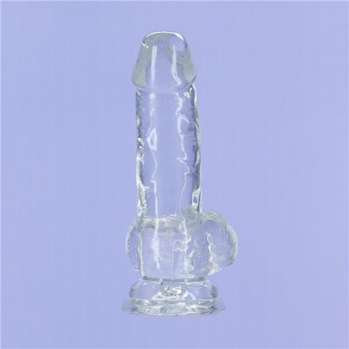 Crystal Dildo w Balls 6in Clear - Image 4