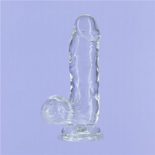 Crystal Dildo w Balls 6in Clear - Image 5