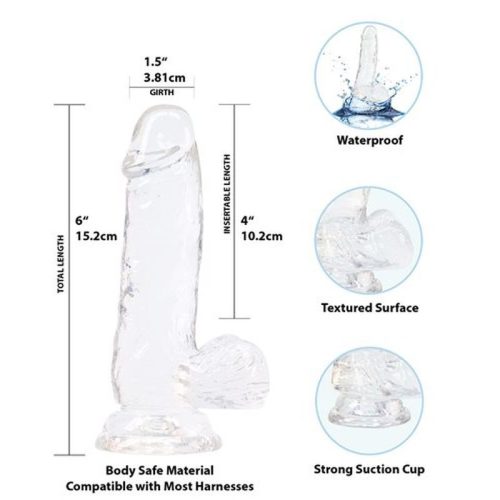 Crystal Dildo w Balls 6in Clear - Image 7
