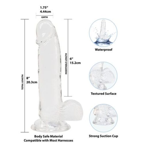 Crystal Dildo w Balls 8in Clear - Image 7