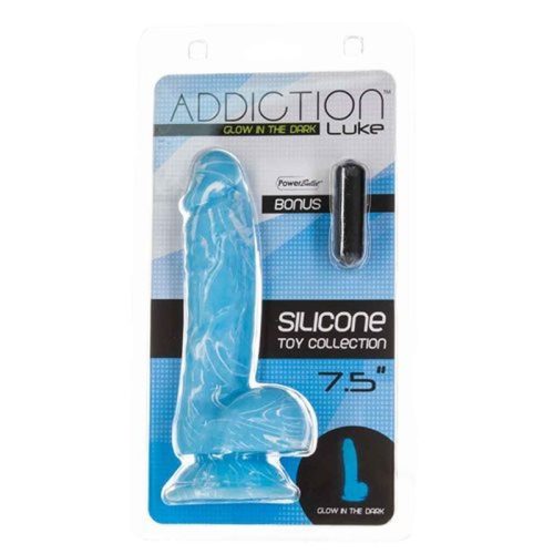 Luke 7.5in Glow in the Dark Dildo w Balls Blue - Image 3