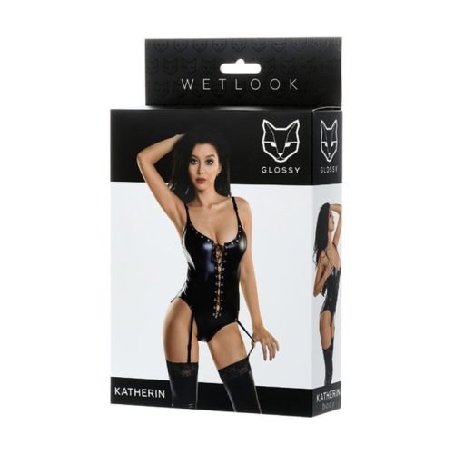 Glossy Wetlook Lace Up Bodysuit Katherin - Image 5
