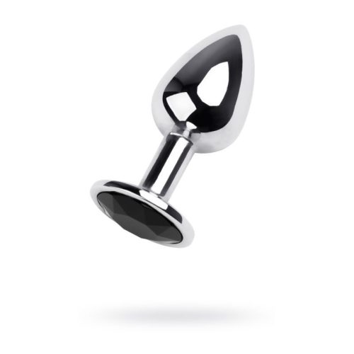 Silver Metal Anal Plug w Black Gem Small - Image 3