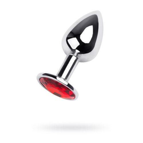 Silver Metal Anal Plug w Red Ruby Gem Small - Image 4