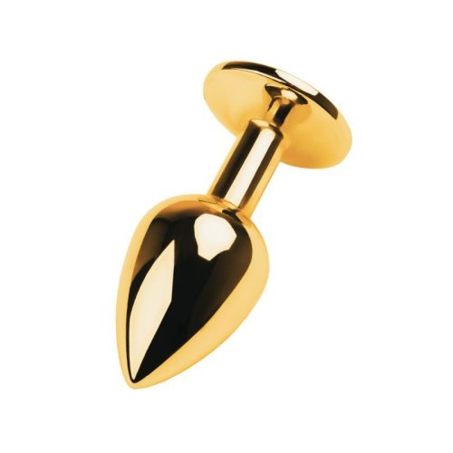 Gold Metal Anal Plug w Black Tourmaline Gem Small - Image 3