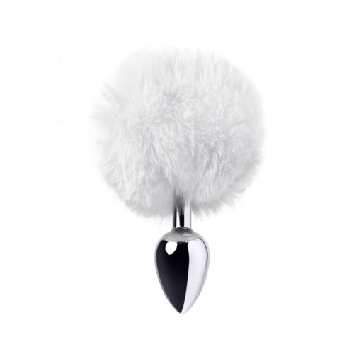 Silver Metal Anal Plug Small w White Tail - Image 3