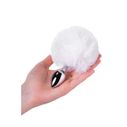 Silver Metal Anal Plug Small w White Tail - Image 4