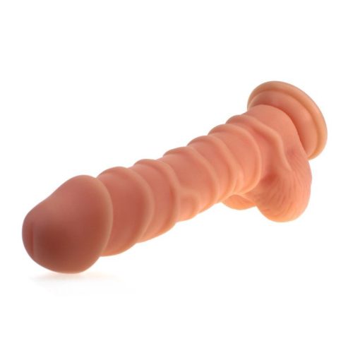 Realistic Dildo Ridged Shaft w Balls Flesh - Image 3
