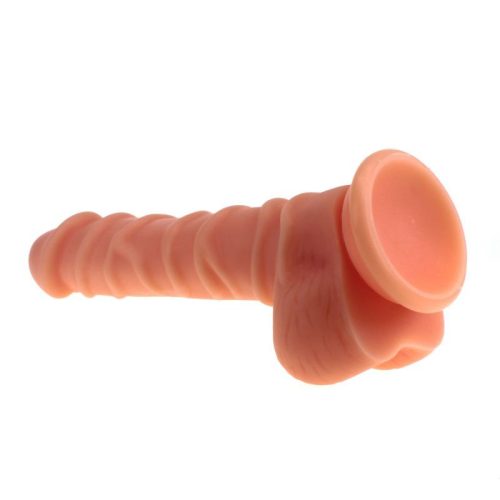 Realistic Dildo Ridged Shaft w Balls Flesh - Image 4