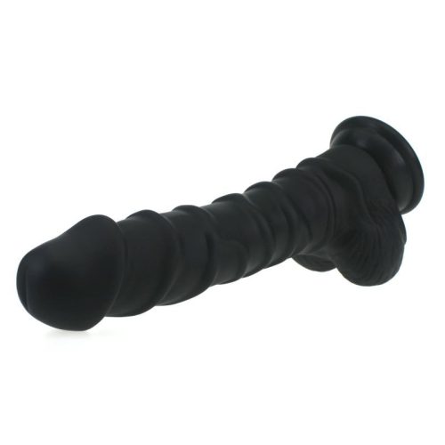Realistic Dildo Ridged Shaft w Balls Black - Image 3