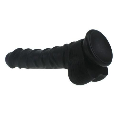 Realistic Dildo Ridged Shaft w Balls Black - Image 4