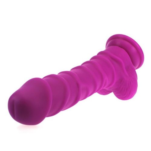 Realistic Dildo Ridged Shaft w Balls Pink - Image 3