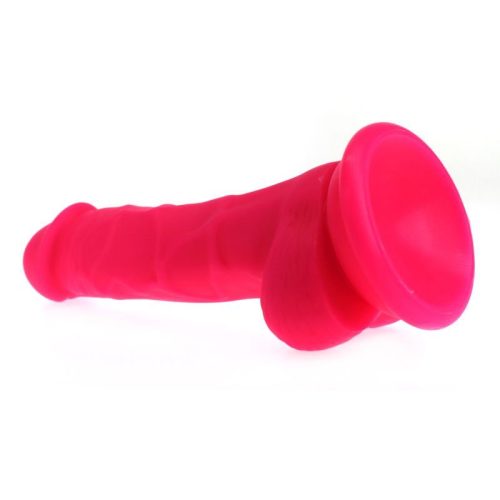 Realistic Dildo Veined Shaft w Balls Pink - Image 3