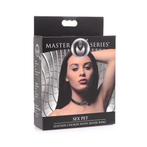 Sex Pet Leather Choker w Silver Ring Black - Image 4