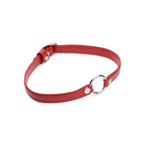 Fiery Pet Leather Choker w Silver Ring Red - Image 3