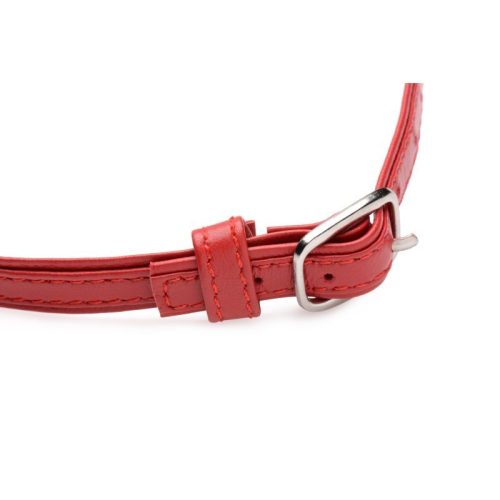 Fiery Pet Leather Choker w Silver Ring Red - Image 5