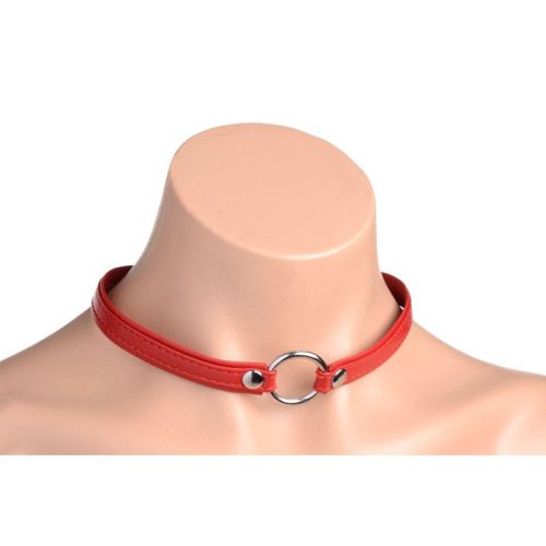 Fiery Pet Leather Choker w Silver Ring Red - Image 6