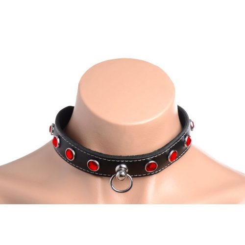 Bling Vixen Leather Choker w Red Rhinestones - Image 6