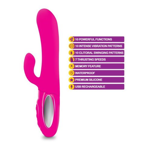 Viben Hypnotic Thrusting Rabbit Vibe w Swinging Clit Stim Hot Pink - Image 5