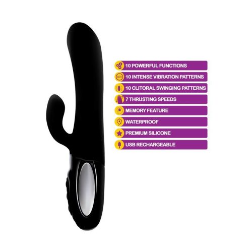 Viben Hypnotic Thrusting Rabbit Vibe w Swinging Clit Stim Black - Image 3
